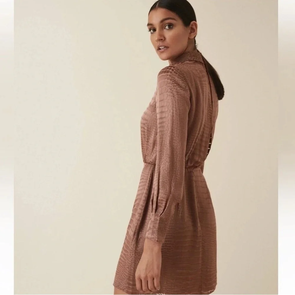 Reiss Emma Silk Velvet Burnout Snakeskin Mock Neck Long Sleeve‎ Dress Sz 4